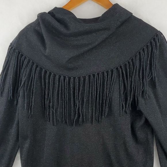 MIchael Kors Shimmering Black Cowl Neck Sweater Fringes Size Large EUC - Picture 6 of 9